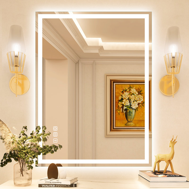 Orren Ellis Bathroom Led Vanity Mirror, Anti-fog Wall Mounted Makeup Touch Dimmable Mirror With Light Horizontal, 24" x 32"