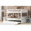 Lit superposé double en bois d'hévéa double avec lit gigogne, échelle et garde-corps, convertible en 2 lits doubles, avec lit gigogne simple, blanc-749882267