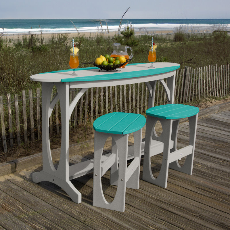 Shoreline 3-Piece Bar Height Balcony Set, Gray/Blue