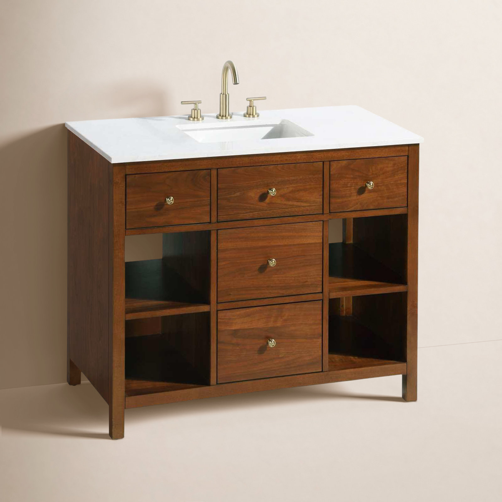 Single Bathroom Vanity, 42", Brandy Walnut/Gold