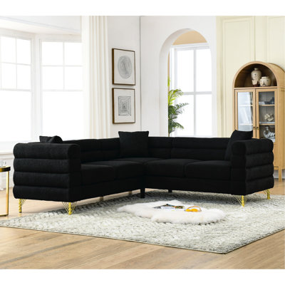 Canapé modulaire en L de 81,5 pouces, 5 coins pour différents endroits. Simplifiez le design moderne avec des formes légèrement incurvées et des pieds métalliques. Structure en bois massif durable. 3 coussins décoratifs. 250 lb par