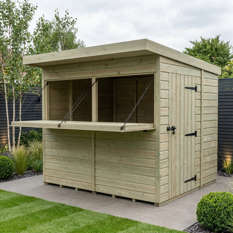 Total Sheds 8ft x 8ft Apex Garden Bar Shed - Stable Door Serving Hatch - Pressure Treated Timber - UK Manufactured