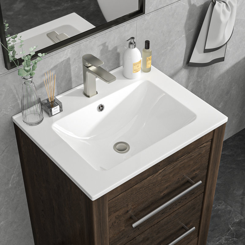 24"L x 19.7"W White Rectangular Single Vanity Top with Faucet Hole and Overflow(Top Only), 24" L x 20" W
