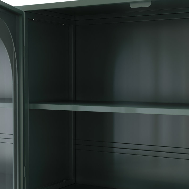 Armoire murale en verre à quatre portes pour la cuisine et le salon, Vert foncé
