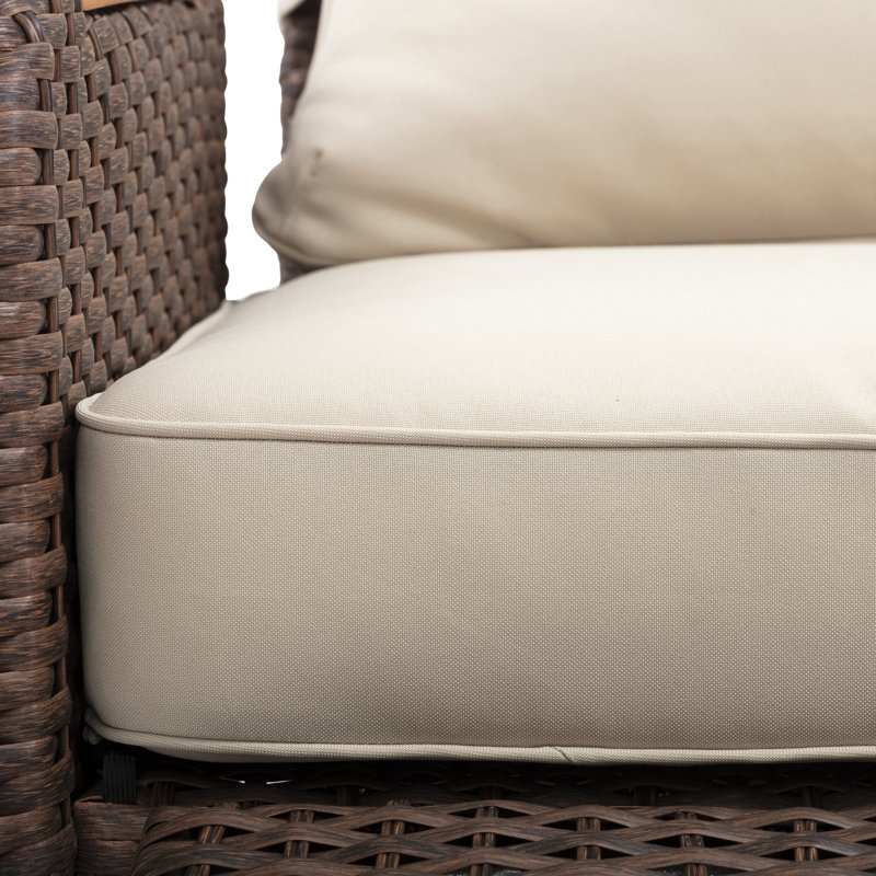 3-Piece Patio Recliner Set with Cushions and Table, Weather-Resistant Wicker and Eucalyptus Wood Arms, Brown
