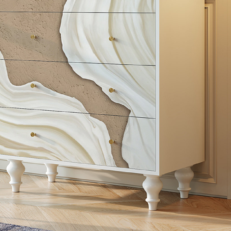 Commode de rangement décorative en bois massif avec 5 tiroirs