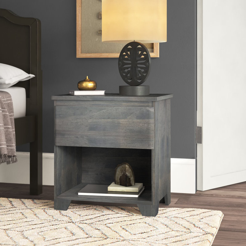 Kathryn 1 Drawer Solid Wood Nightstand, Driftwood