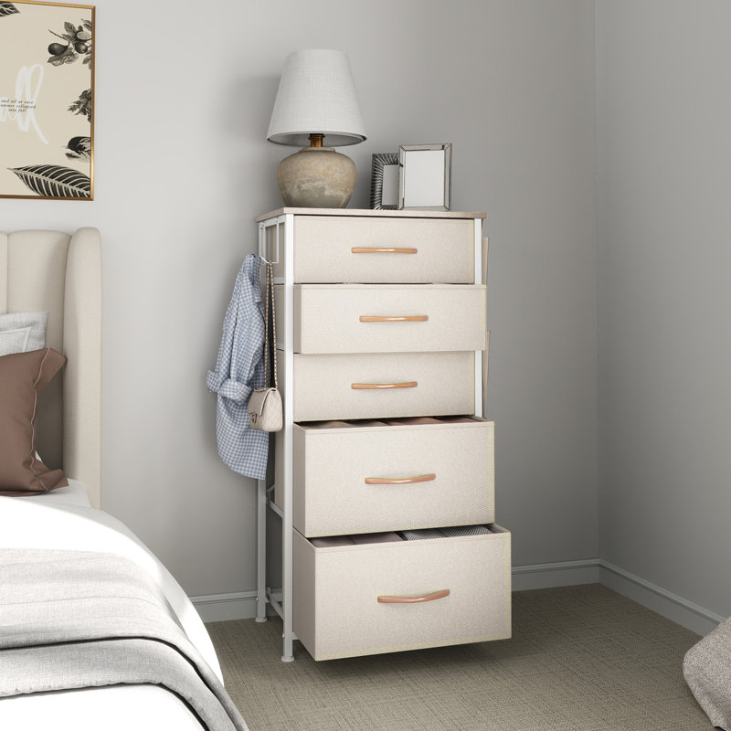 5-Drawer  Chest Of Drawers 45Cm W Bedroom Drawers, Beige/White