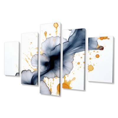 Suites Of Distant Moods Abstract Gilded Ink III - Abstract Canvas Print - 5 Panels
