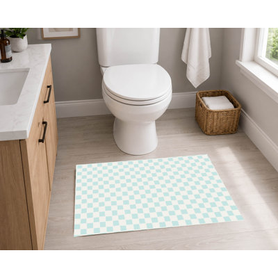 Checkered Absorbent Non-Skid Rectangular Toilet Mat