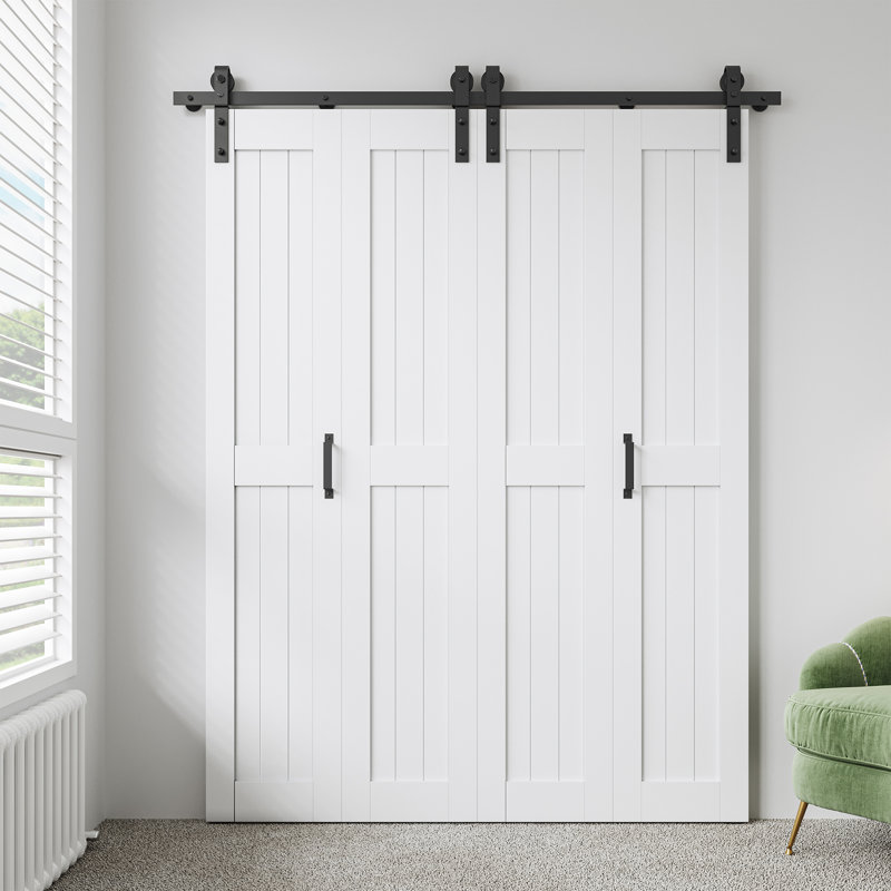 Portes de grange pliantes en bois double 84 po avec quincaillerie d'installation 84 po, 56 po x 84 po