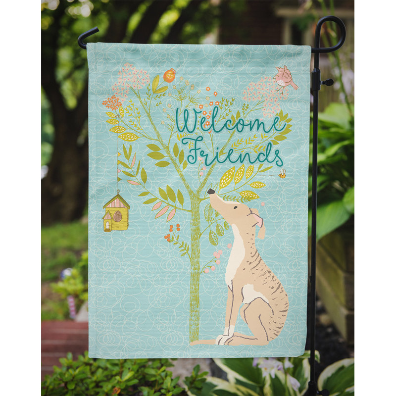 « welcome », un polyester de 2 côtés en polyester de 15 x 11 po drapeau de jardin, Lévrier bringé