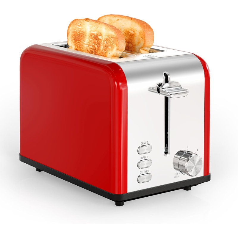 Toaster 2 Slice, Retro Small Toaster With Bagel, Red