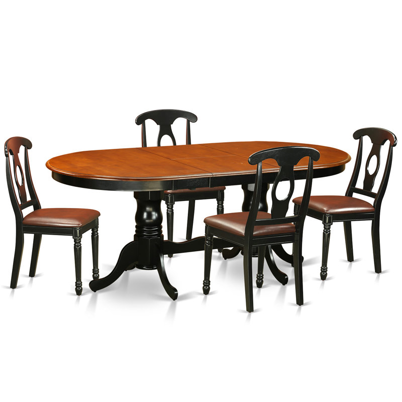 L'ensemble de mobilier de salle à manger 5 pièces comprend une table de cuisine ovale avec rallonge papillon et 4 chaises de salle à manger en similicuir, noir et cerise