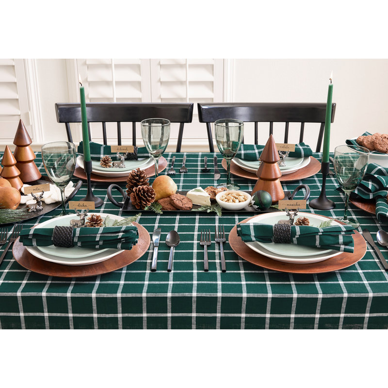 Windowpane - 100% Pure Linen Table Throw, Green