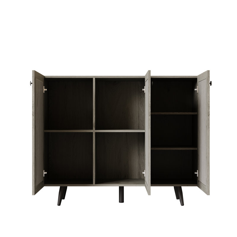 Storage Cabinet With Three Doors, Sideboard Buffet Storage With Adjustable Shelf, Coffee Bar Cabinet, Gray