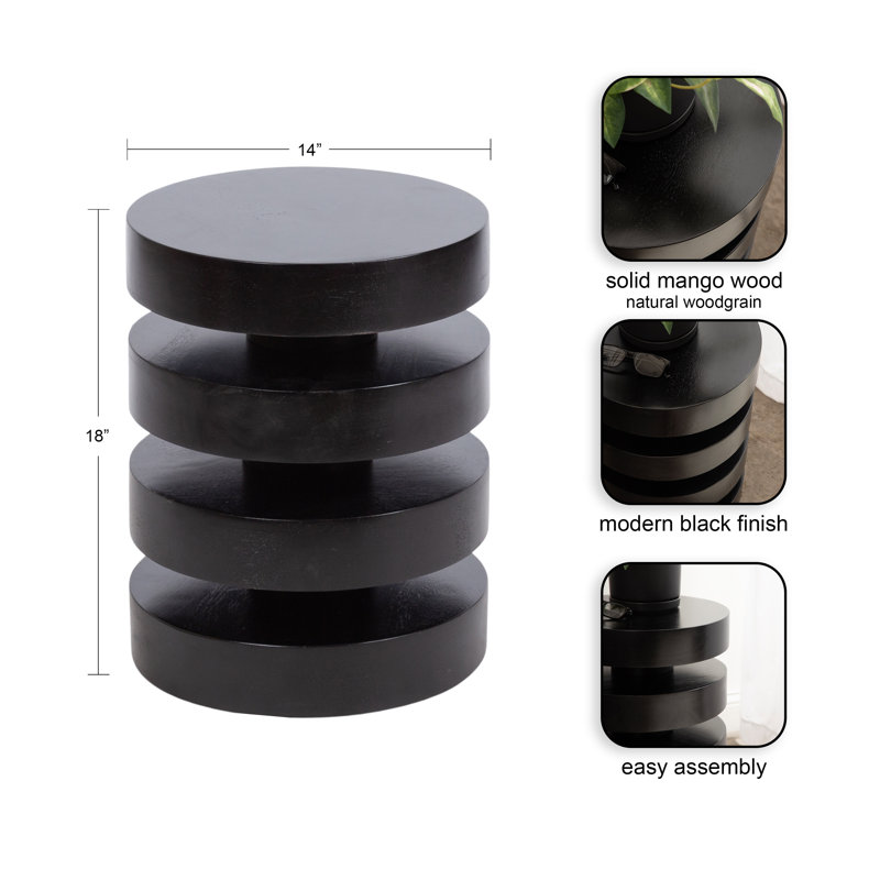 Stacked Solid Wood End Table, Black