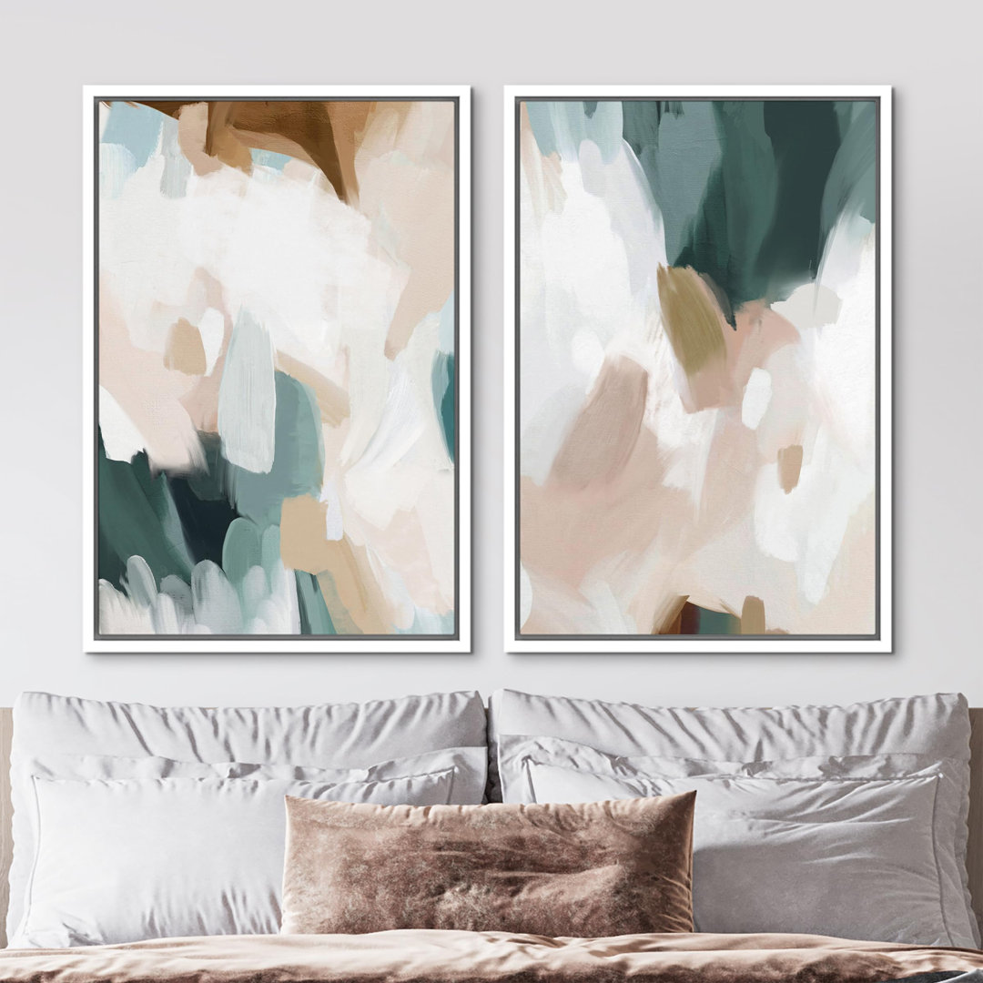 " Watercolor Pastel White Blue Pattern Abstract Illustrations Modern Art Decor For Living Room " 2 - Pieces wall26 Frame 
