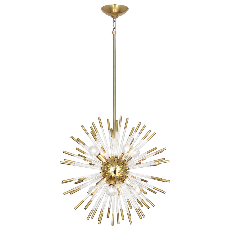 Lustre sphérique Spoutnik à 8 lumières avec accents en acrylique Andromeda, Laiton moderne, H 20 po x l 20 po x P 20 po