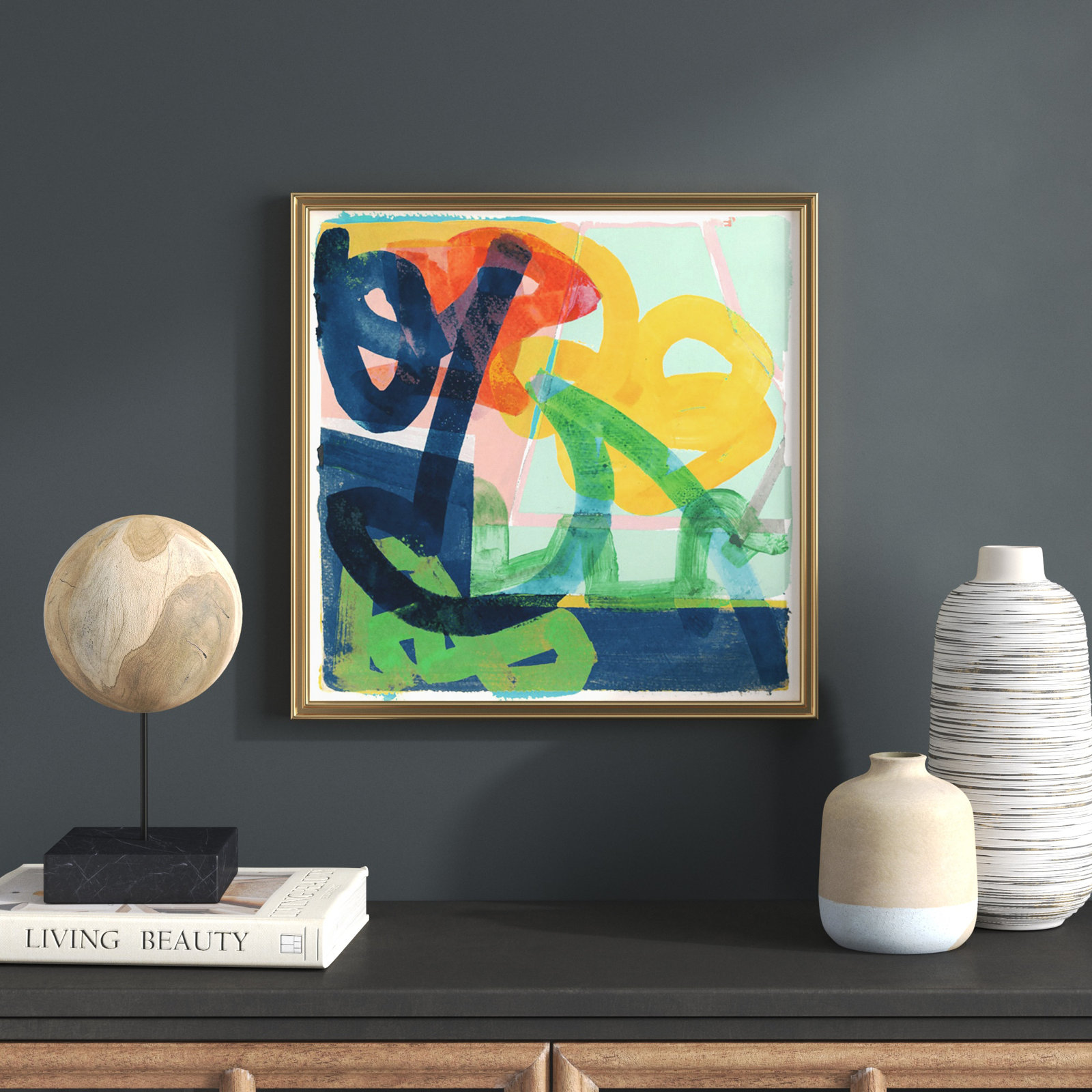 Link by Cartissi - Picture Frame Painting, Gold Framed, 18.25" H x 18.25" W x 0.88" D