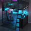 Lit mezzanine simple avec bureau à DEL, tablettes et tablettes - bureau en métal noir, spacieux et confortable-976923681