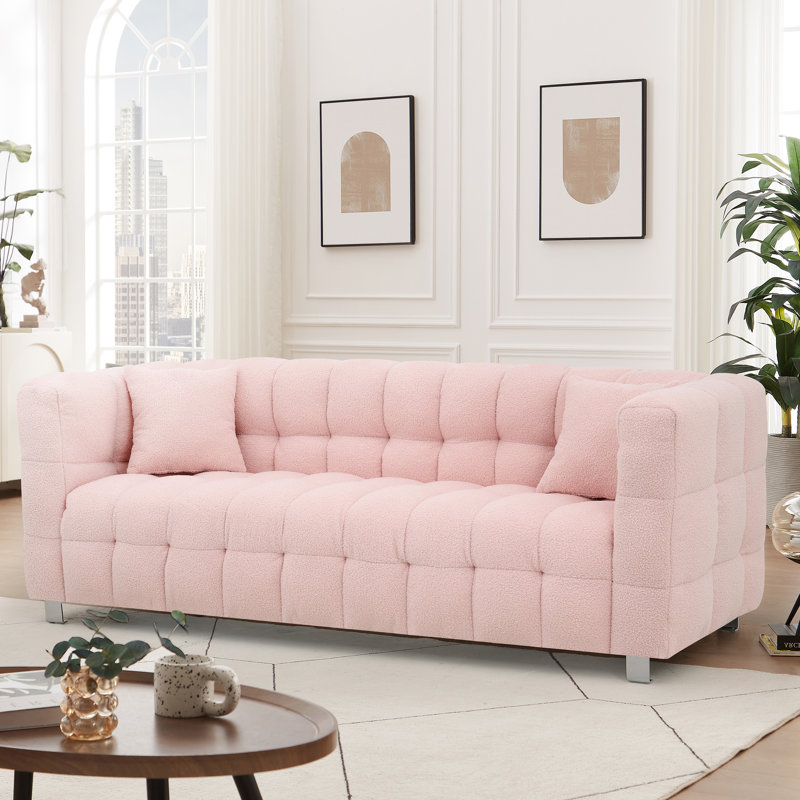 Upholstered Sofa, 28" H x 80" W x 29" D, Pink 100% Polyester