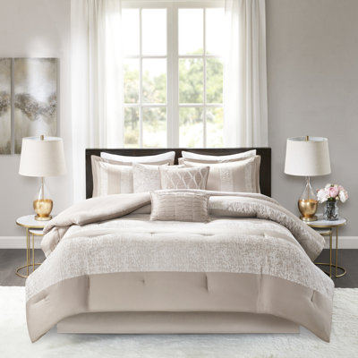 Édredon de luxe - Très grand lit 7 pièces en chenille taupe