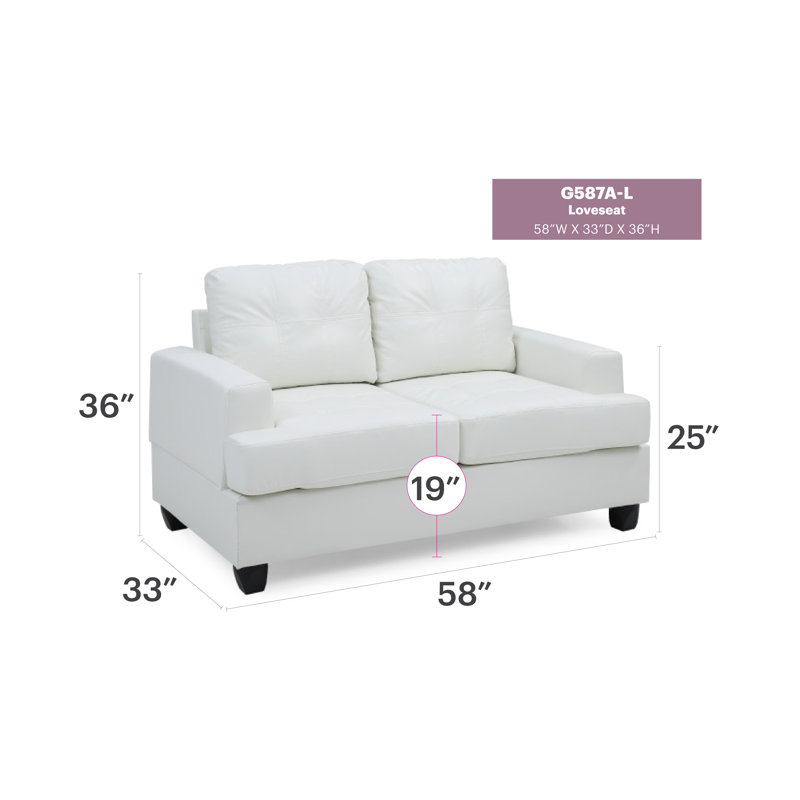 Gilmore Upholstered 58'' Loveseat, White Faux Leather