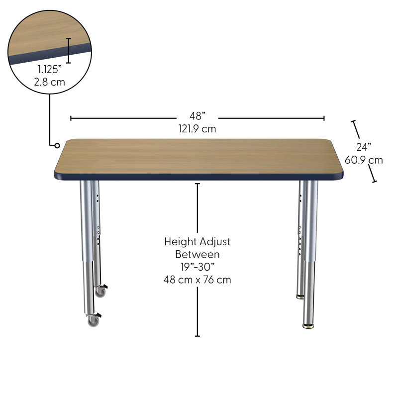 Table rectangulaire Contour Super Collection 48 "X 24", 24 po x 48 po, Chêne Pasadena / bleu marine, Super