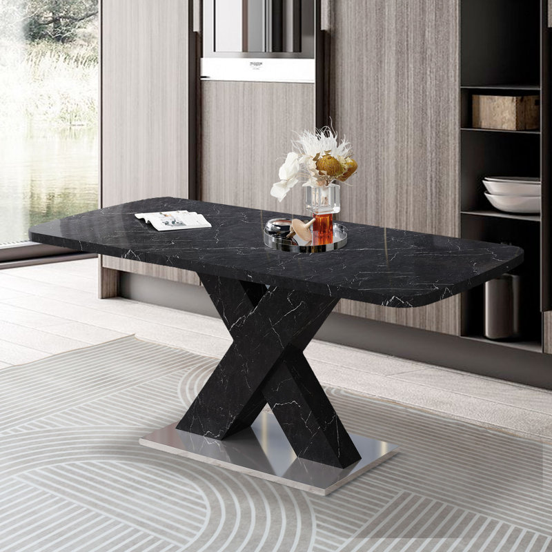 Drumack Extendable Metal Base Dining Table, Black