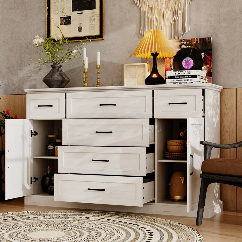 61”W Sideboard Buffet Cabinet With 2 Door 6 Drawer