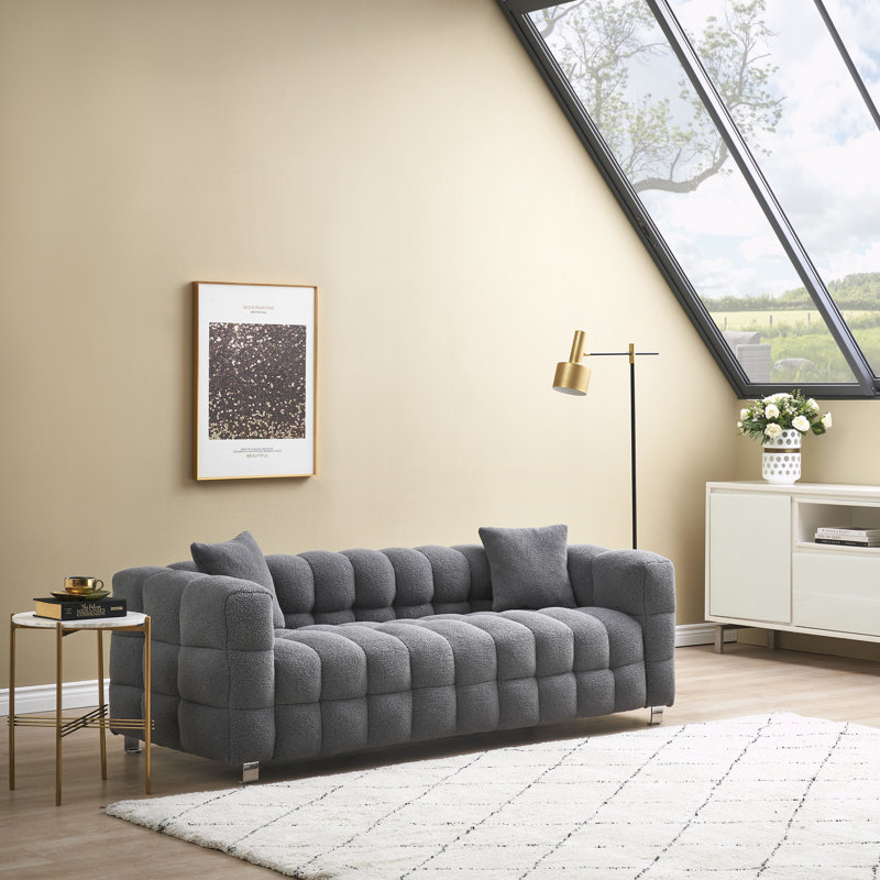 Upholstered Sofa, Gray Polyester Blend, 24" H x 80" W x 30.7" D