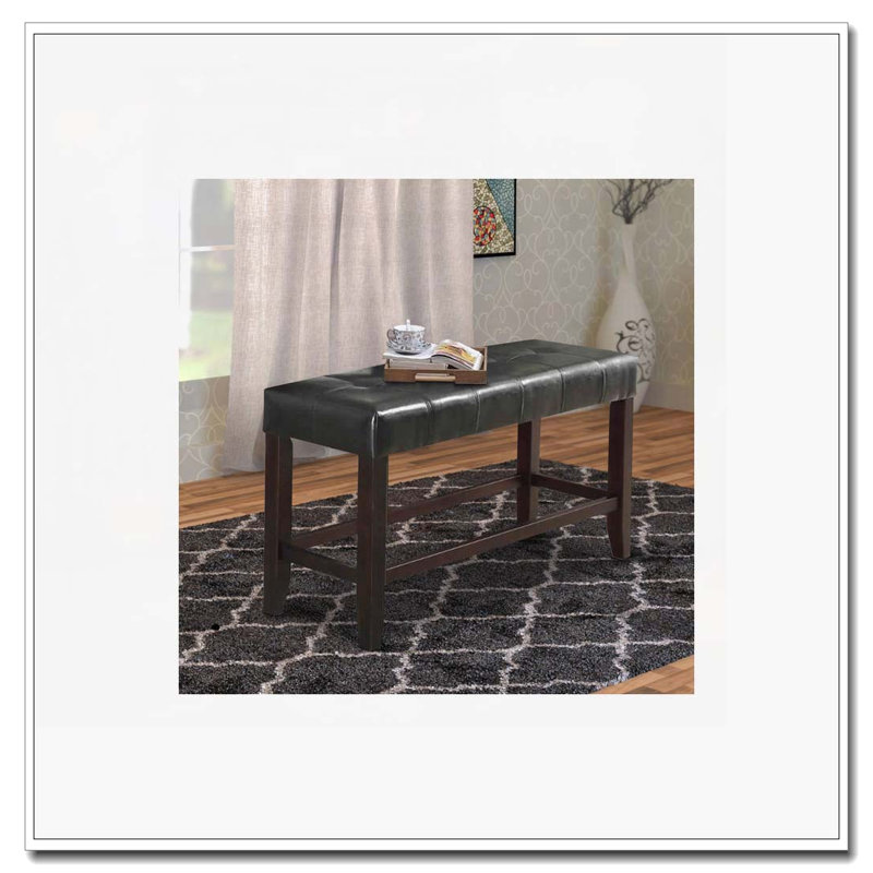 Counter Height Tufted Faux Leather Upholstered Dining Bench, Black