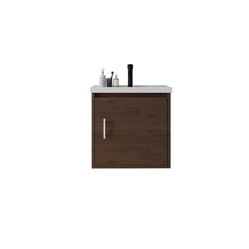 Meuble-lavabo flottant 20 po avec lavabo, porte à fermeture en douceur, lavabo en céramique, contreplaqué, Brown