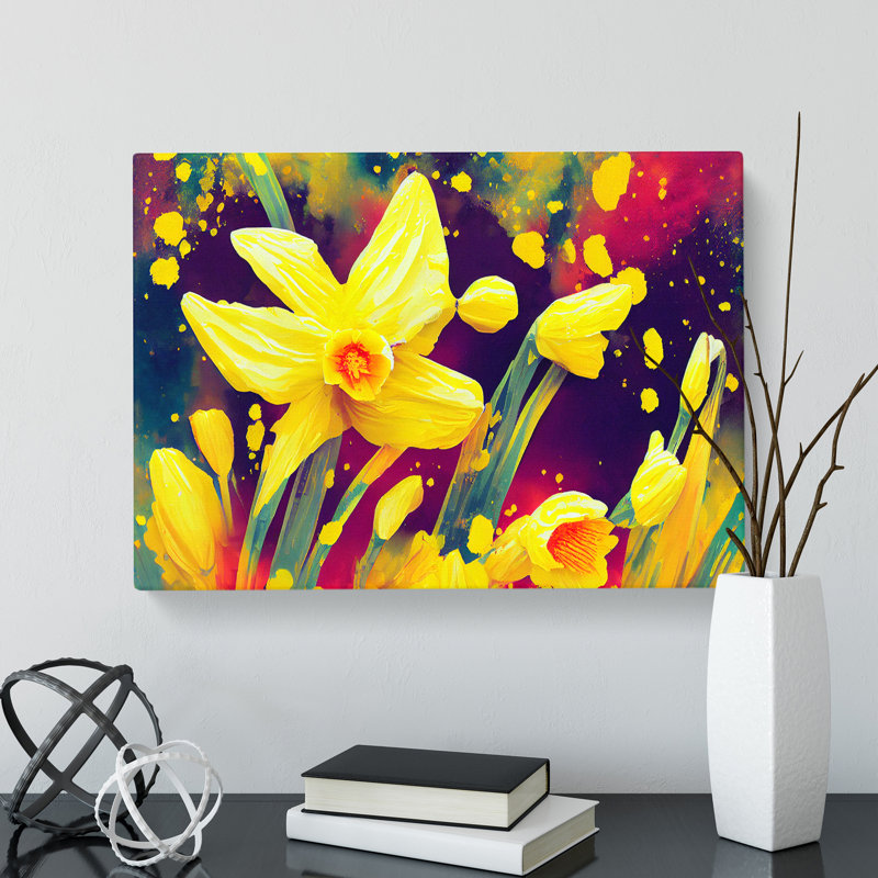 Daffodil Flower Splash Vol.2 - Wrapped Canvas, 35cm H x 50cm W x 3cm D