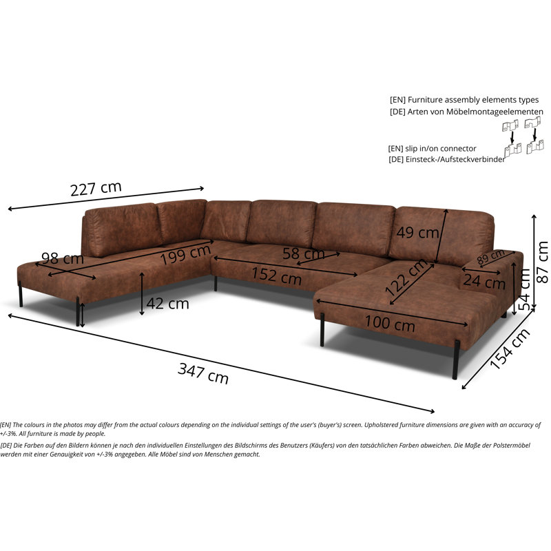 Aathish 5 Seater Large Corner Sofa , Brown, Right Hand Facing