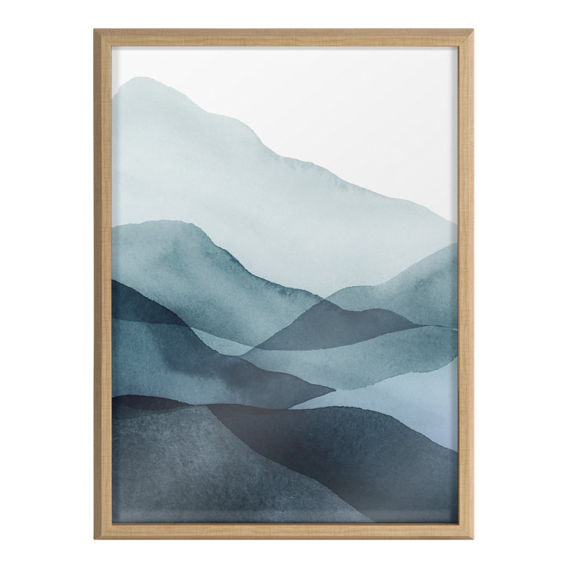 «Blue Mountain Range» par Amy Lighthall, art mural en verre encadré, Encadré naturel