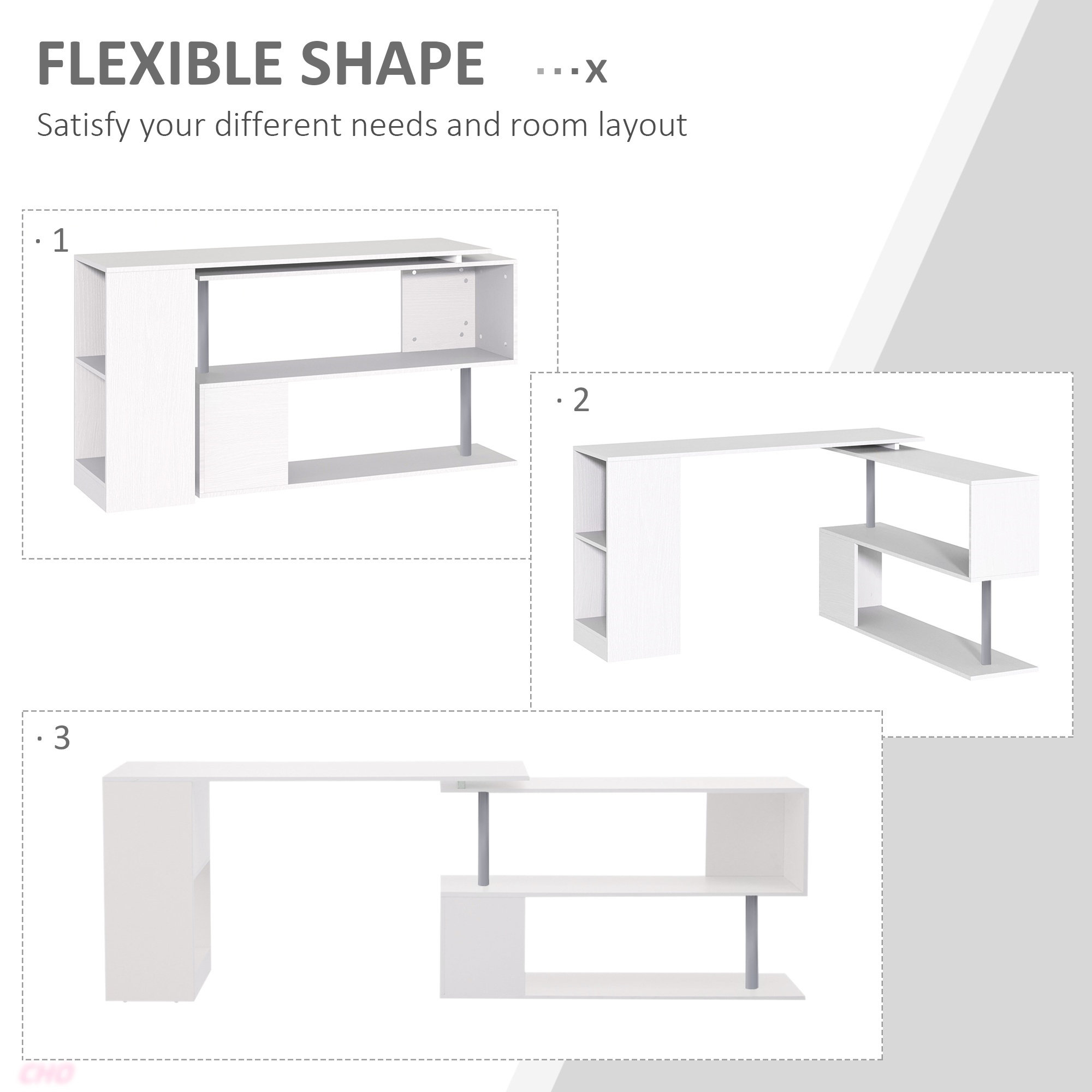 Ivy Bronx 55" 360° Rotating Corner Computer Desk Modern L-Shaped Home ...