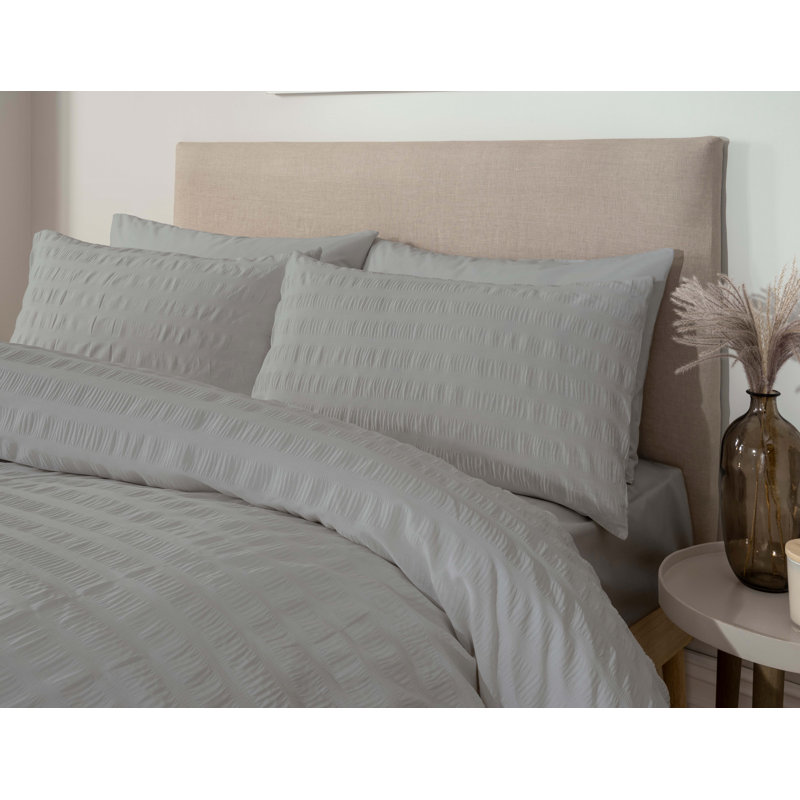 Leonide Polyester Solid Colour Duvet Cover Set with Pillowcases, Double - 2 Standard Pillowcases, Grey