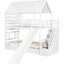 Lit simple / simple superposé avec lit gigogne, escalier de rangement pratique et conception attrayante sur le toit - fenêtre blanche simple au-dessus de l'espace