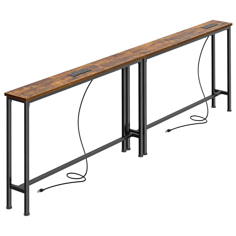 Narrow Console Table With Outlet(Rusitc Brown)