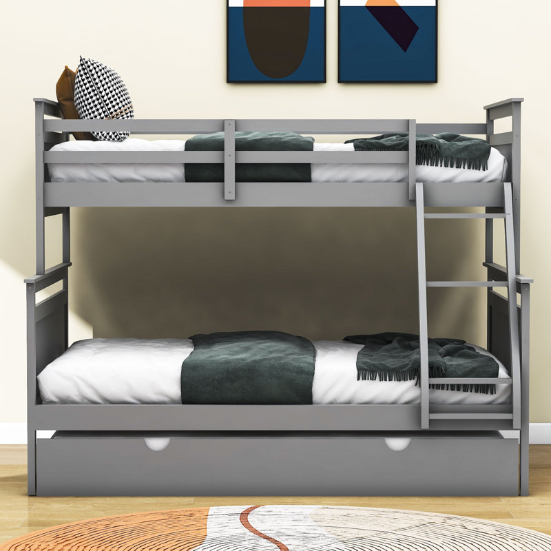 Twin Over Full Standard Bunk Bed with Trundle by Xiao Hailuo, Grey