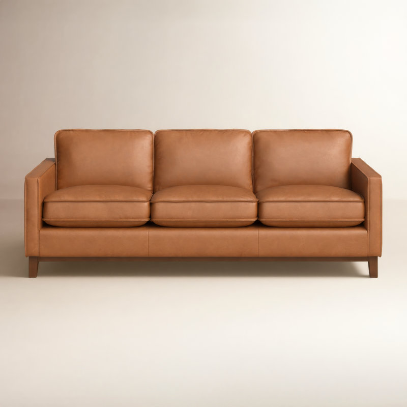 Canapé en cuir 85 po Cascades, Cuir véritable châtaignier