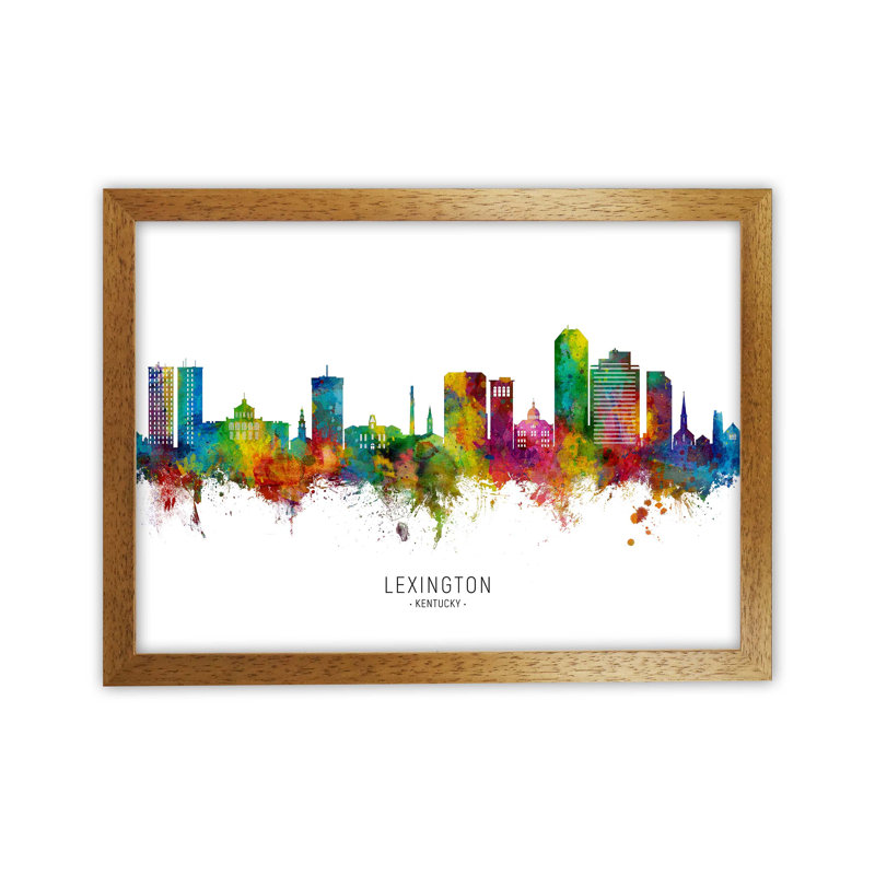 Lexington Kentucky Skyline by Michael Tompsett - Print, 34cm H x 46cm W x 3cm D, Oak Framed
