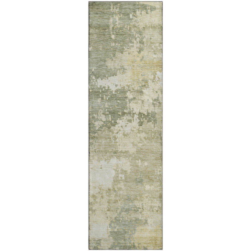 Premium Machine Washable Mayfield AMF2142 abstract Rug, 2'3" x 7'6" Runner, Sage