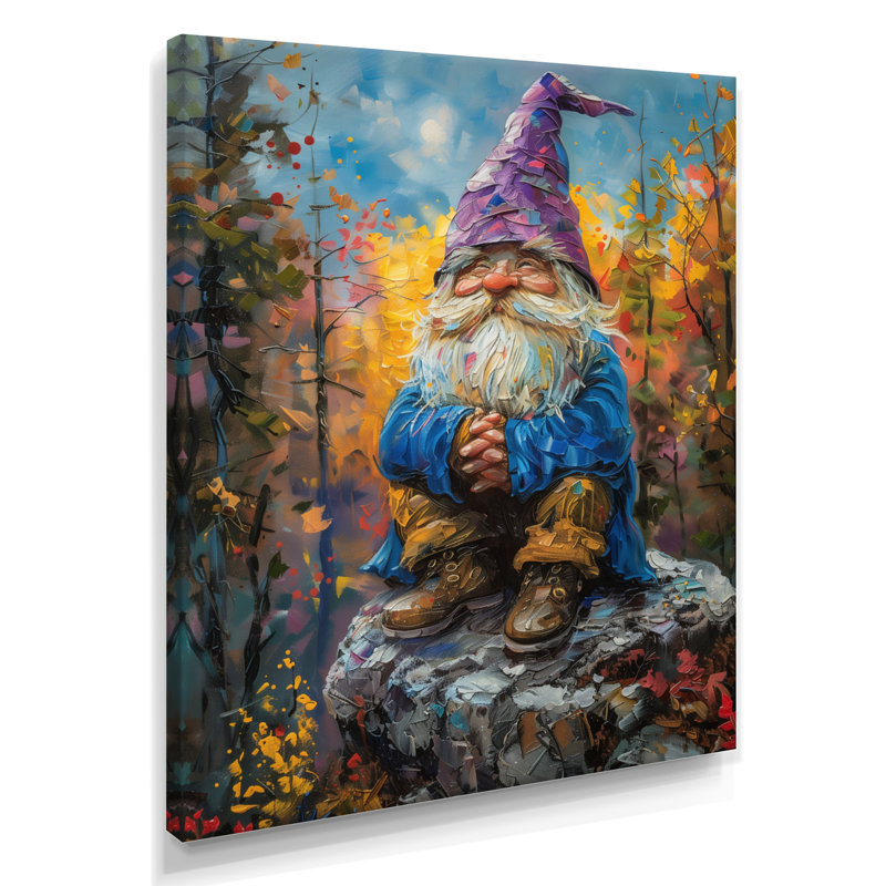 Gnome mauve, lueur scintillante - impression d'art mural gnome, H 24 po x l 32 po, Toile tendue