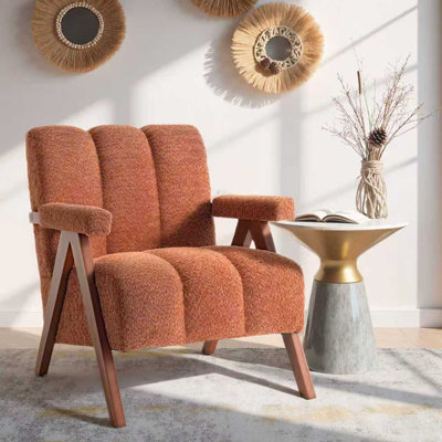 Chaise d'appoint Mid-Century moderne, fauteuil en chenille avec pieds en bois massif, chaise de lecture confortable et capitonnée Channel