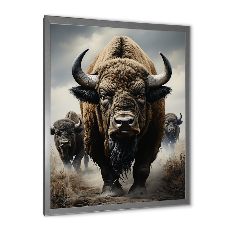 «Bison Guardians Of The», reproduction d'art sur toile, Cadre photo gris, H 32 po x l 16 po x P 1 po