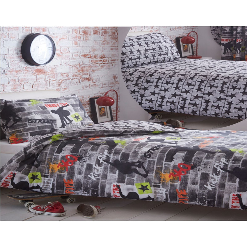 Monie Black/Orange/Yellow 56 TC Reversible Duvet Cover Set, 135 x 200cm Duvet Cover + 1 Standard Pillowcase