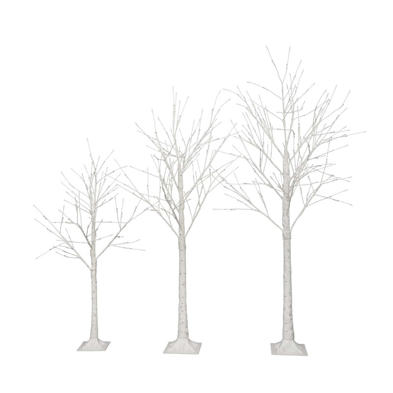 Ensemble d'arbre de bouleau illuminé, 4 pi 48 DEL / 5 pi 72 DEL / 6 pi 96 DEL avec lumières blanc chaud